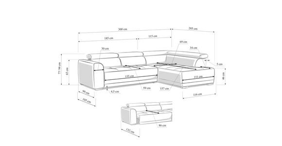 ECKSOFA Greige Struktur - Greige/Schwarz, Design, Kunststoff/Textil (284/205cm) - Xora