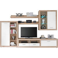 NAPPALI ÖSSZEÁLLÍTÁS fehér, tölgyfa  - ezüst/tölgyfa, Design, műanyag/faalapú anyag (292/189/48cm) - Xora