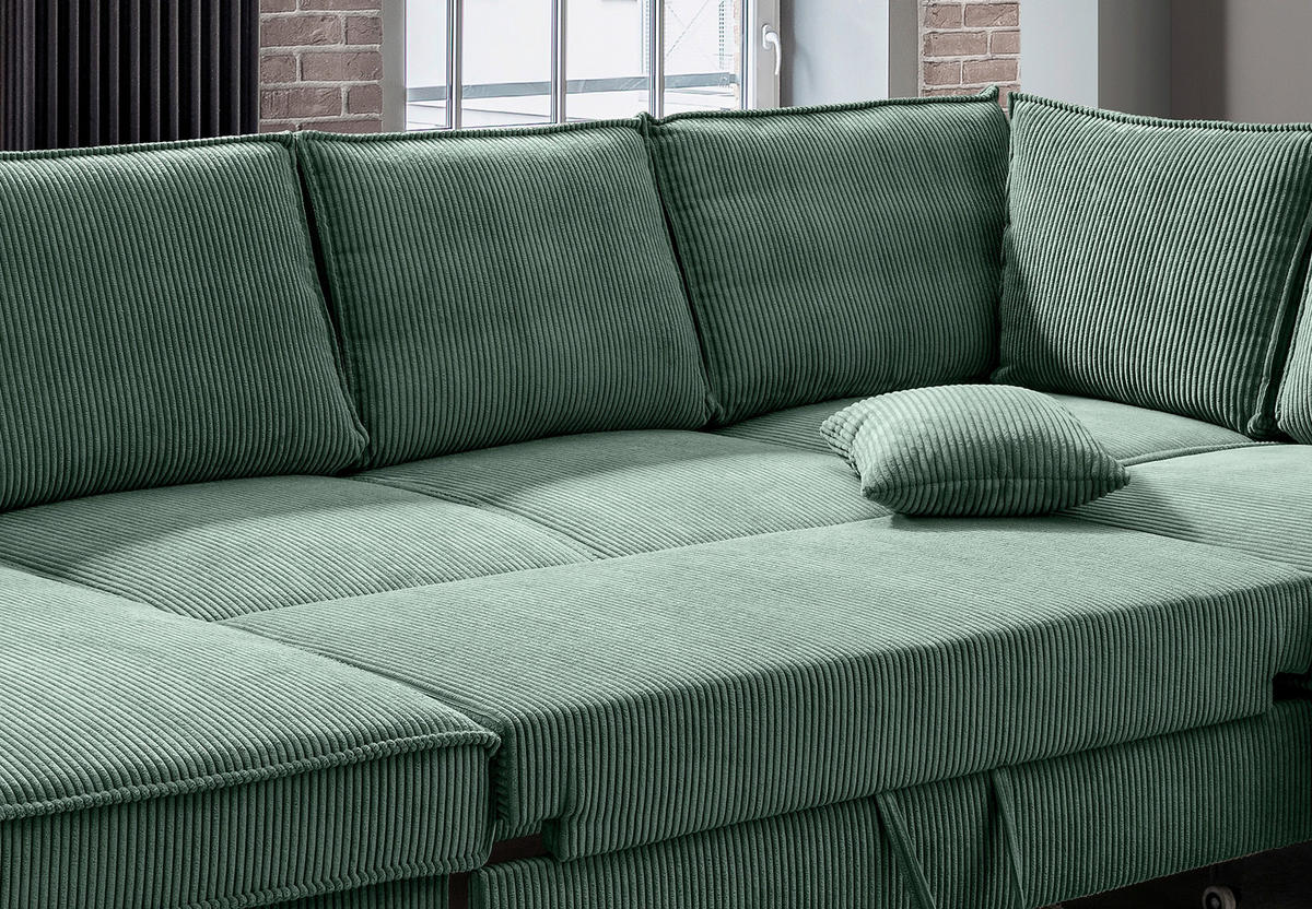 SJEDEĆA GARNITURA tekstil  tamno zelena   - tamno zelena/crna, Moderno, tekstil/metal (150/309/198cm) - MID.YOU