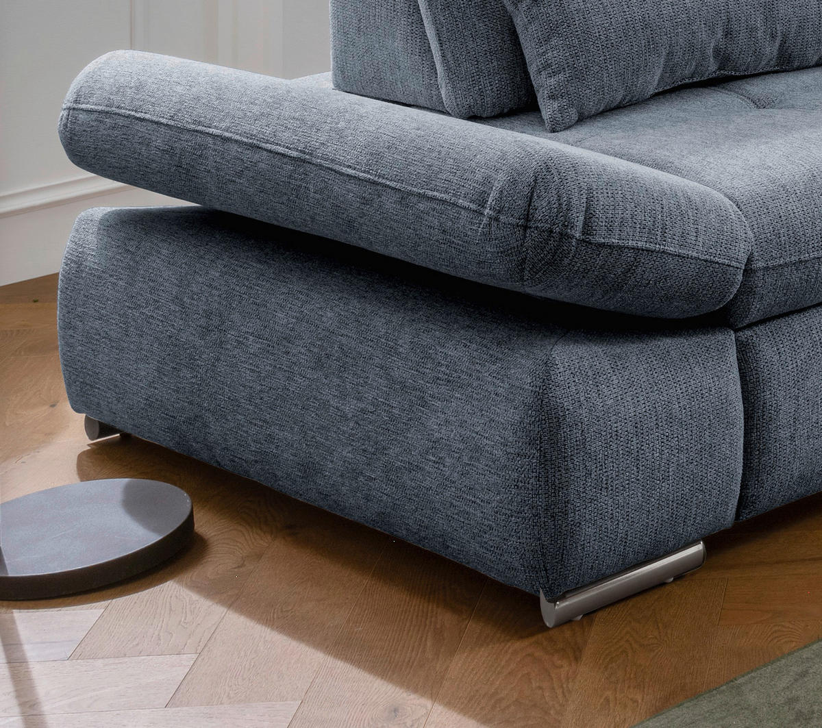 ECKSOFA Blau Chenille  - Chromfarben/Blau, Design, Textil/Metall (280/254cm) - Livetastic