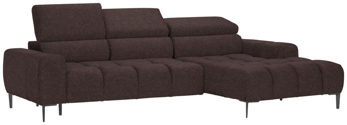 ECKSOFA in Samt, Webstoff Graubraun  - Graubraun/Schwarz, Design, Textil/Metall (270/177cm) - Welnova