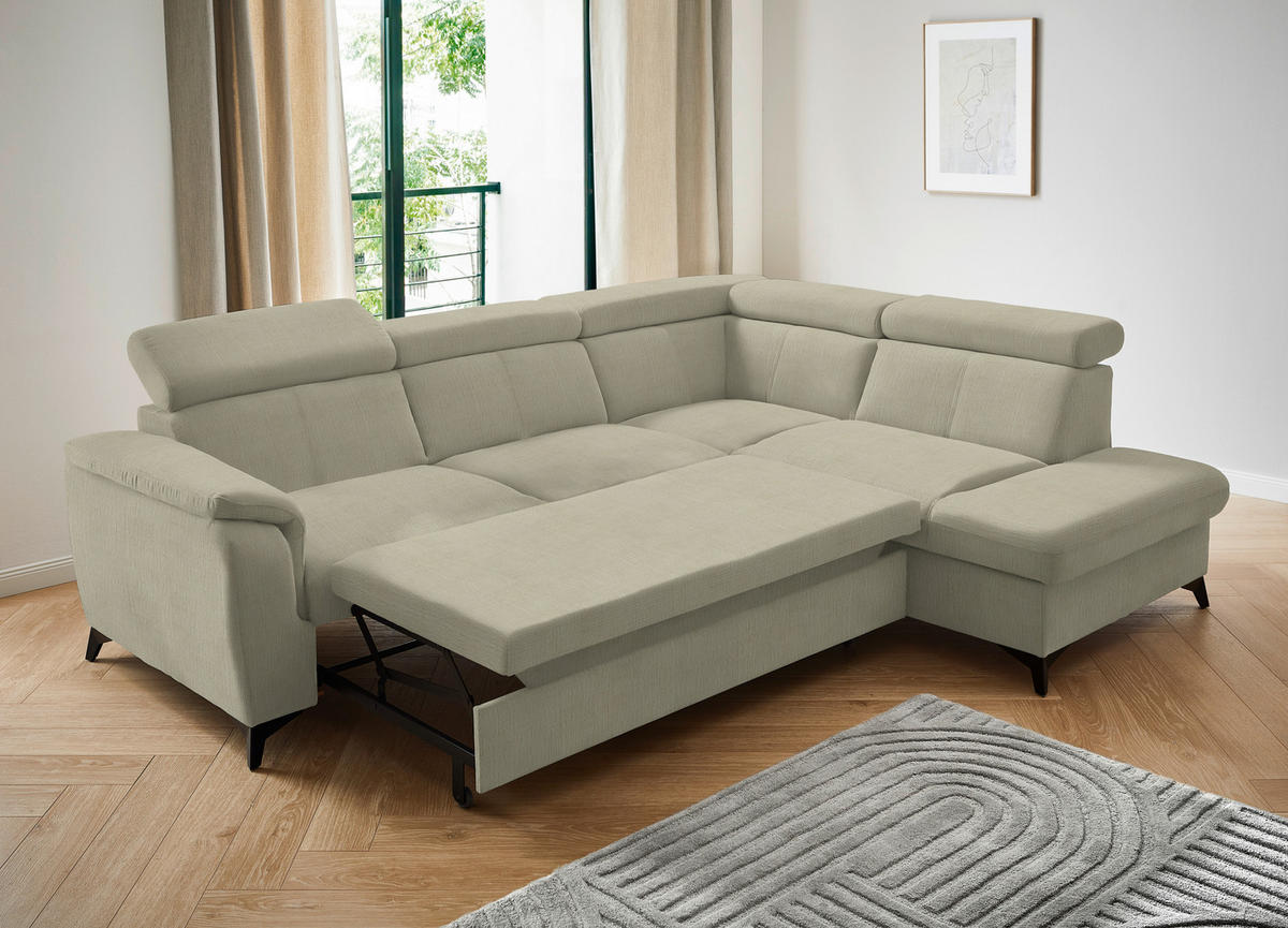 ECKSOFA in Flachgewebe Creme  - Creme/Schwarz, Design, Textil/Metall (260/203cm) - Stylife