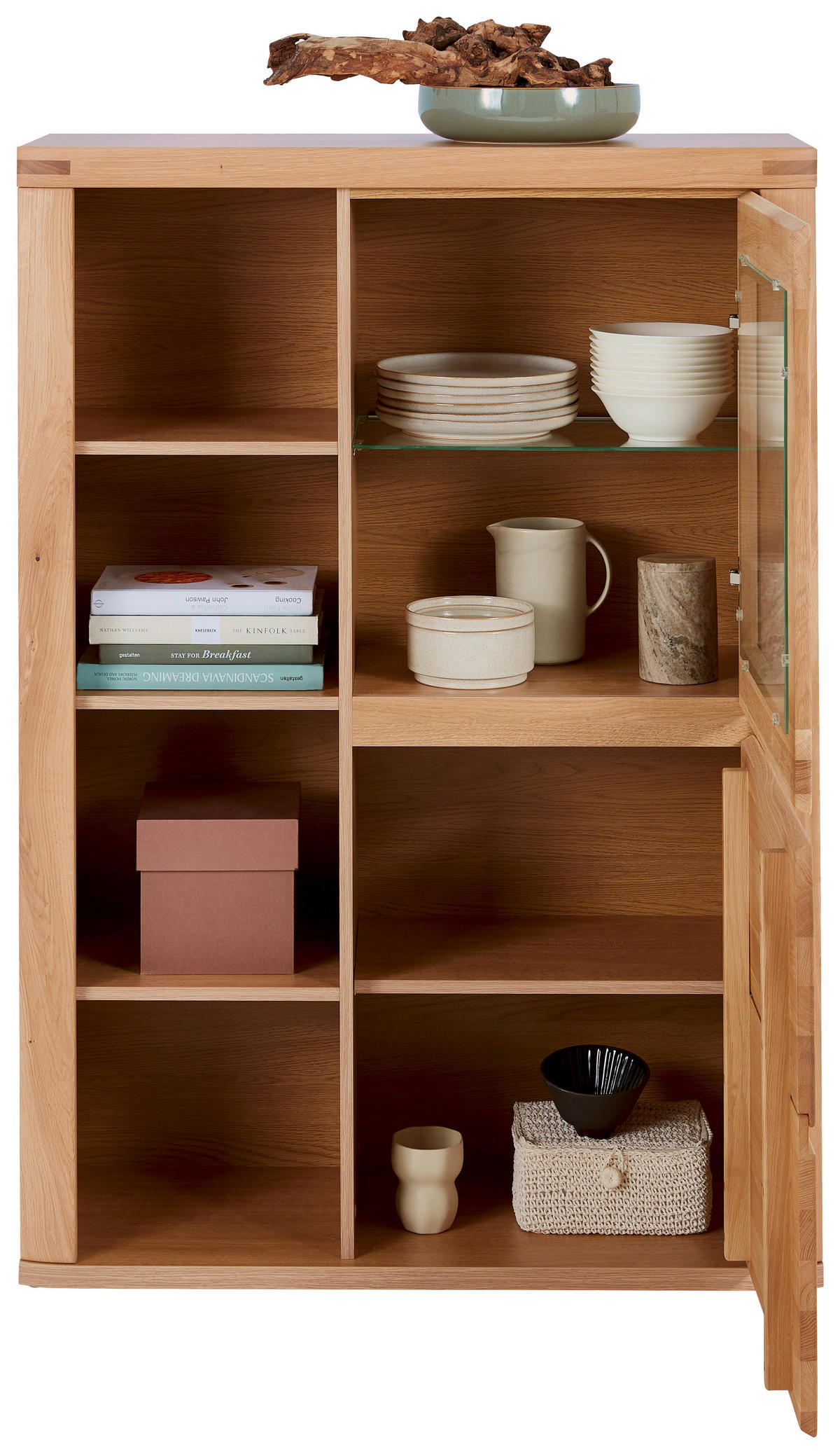 HIGHBOARD Kernbuche  98,4/139,6/37,7 cm  - Kernbuche/Grau, Konventionell, Glas/Holz (98,4/139,6/37,7cm) - Voleo