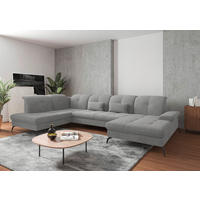 WOHNLANDSCHAFT Hellgrau Flachgewebe  - Hellgrau/Schwarz, KONVENTIONELL, Textil/Metall (231/357/185cm) - Sit & More