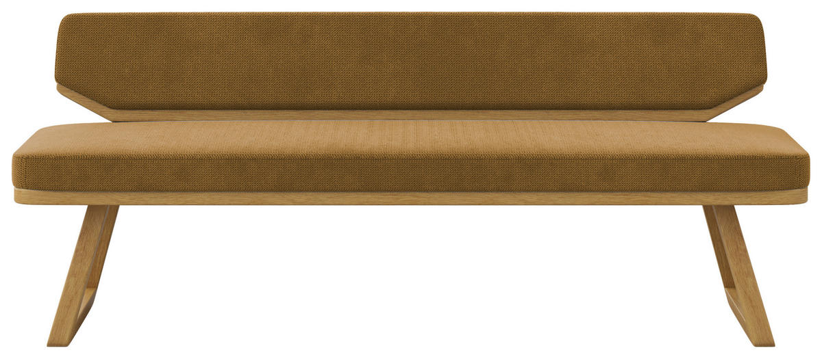 SITZBANK 190/80/52 cm Flachgewebe Schwarz, Currygelb Eiche massiv  - Currygelb/Schwarz, Basics, Holz/Textil (190/80/52cm) - Carryhome