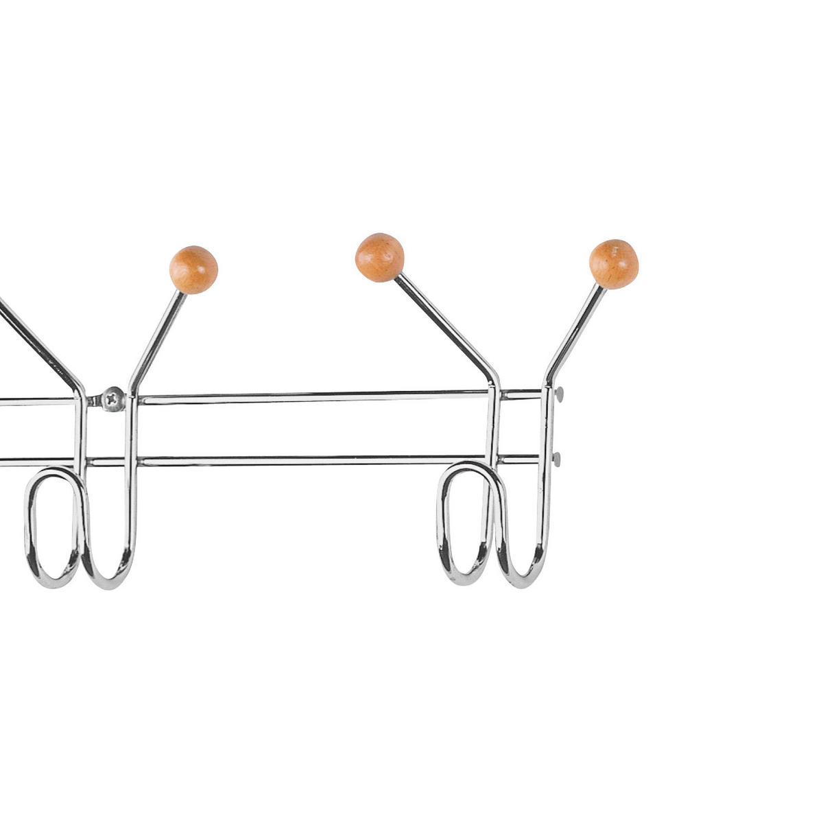 CUIER DE PERETE CU CÂRLIGE - culoare crom, Basics, lemn/metal (60/12/5cm)
