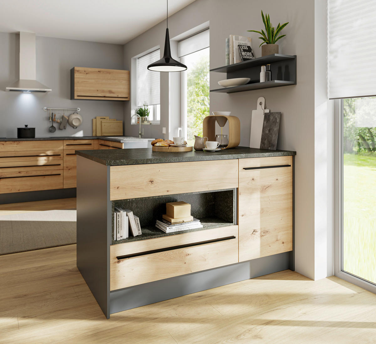 KÖKSÖ   i antracit, ek Artisan  - svart/ek Artisan, Basics, trämaterial/plast (145/90/90cm) - MID.YOU