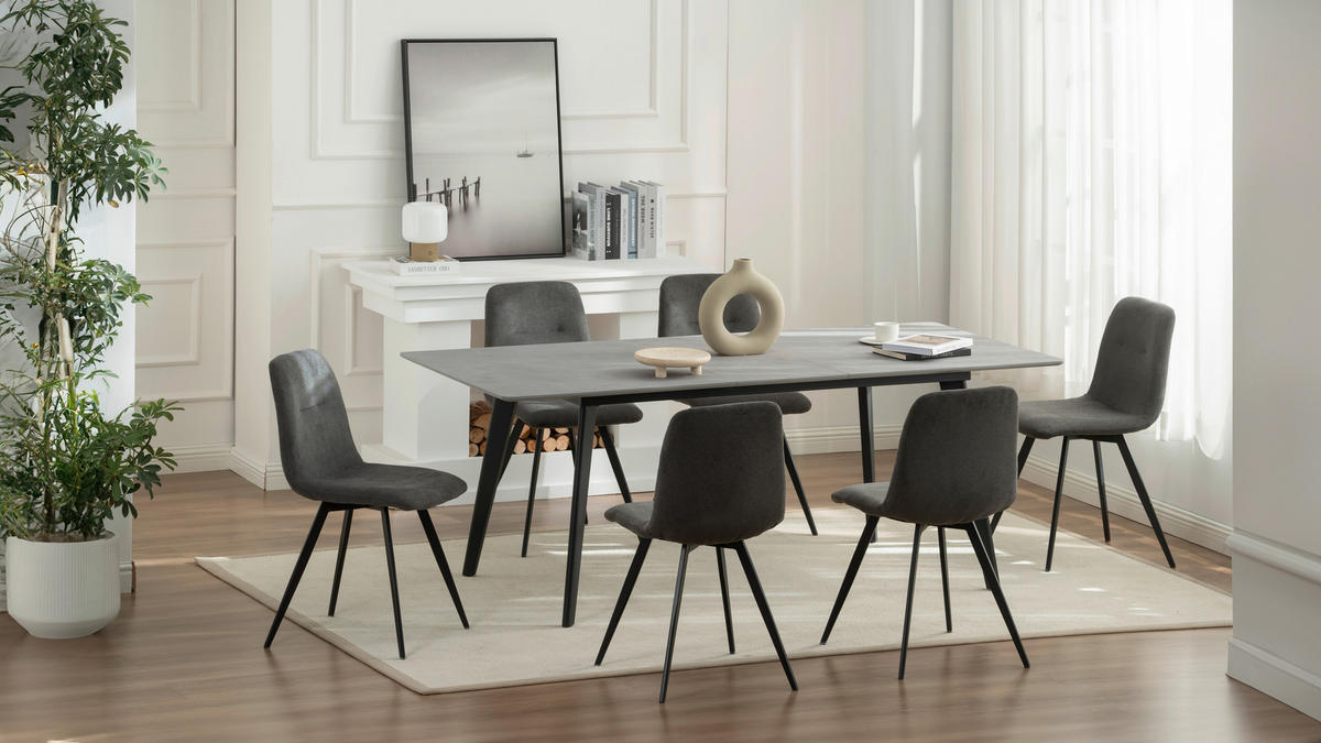 TISCHGRUPPE   - Schwarz/Grau, Design, Holz/Textil (160-200/90/75cm) - Boxxx