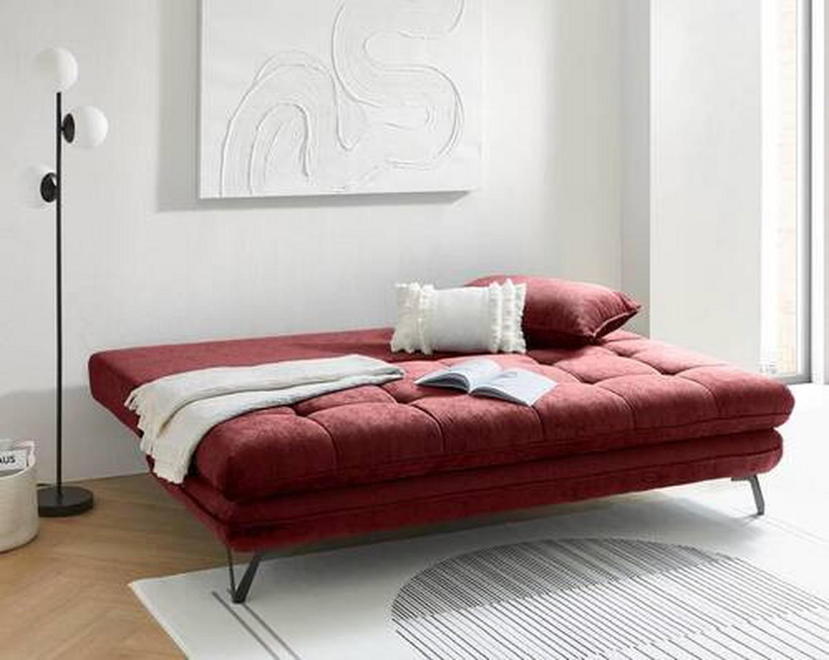 SCHLAFSOFA in Textil Weinrot  - Weinrot/Schwarz, Design, Textil/Metall (205/79-96/85cm) - Novel