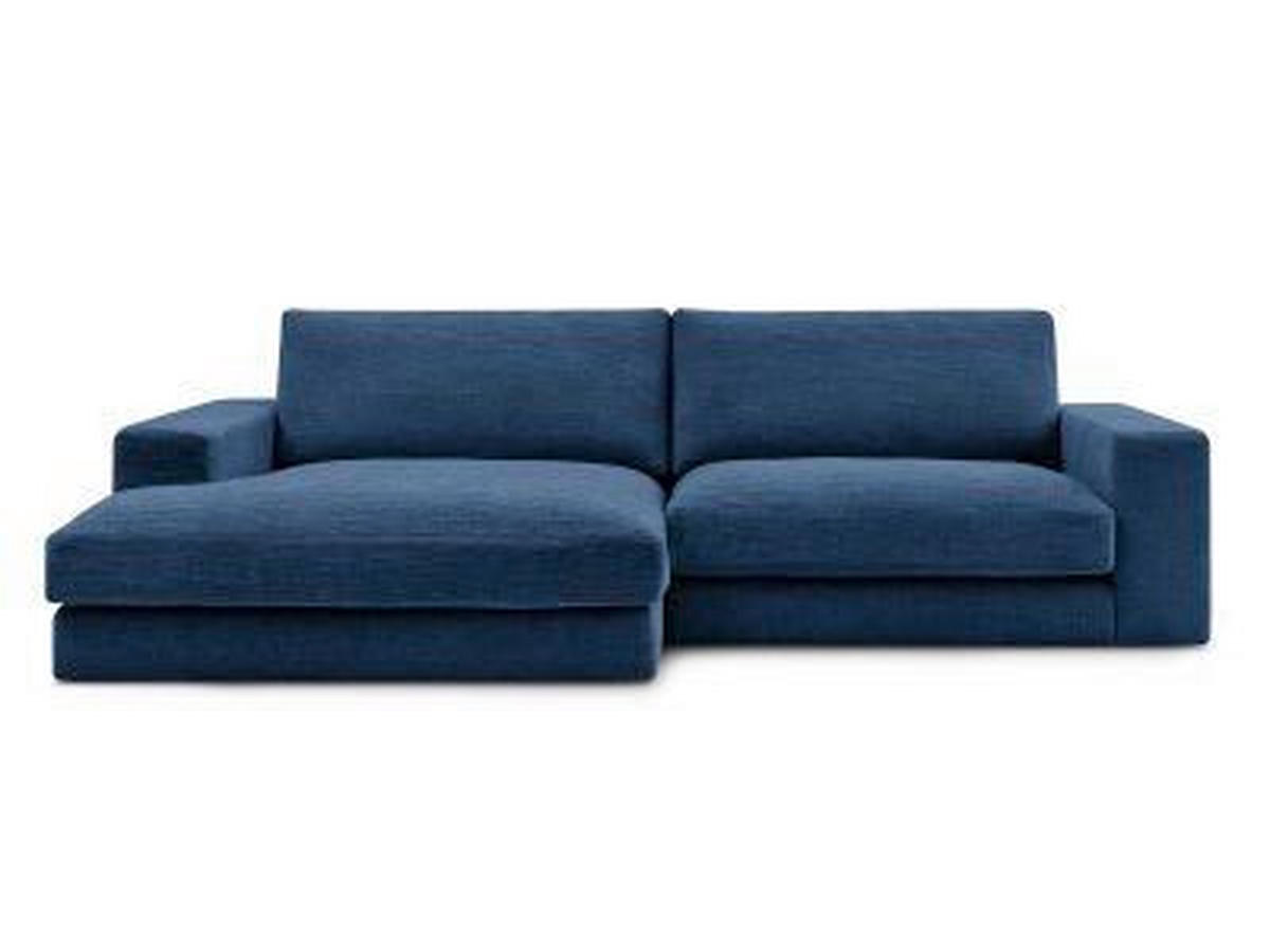 ECKSOFA Ottomane links  LEONARD  Dunkelblau Struktur  - Schwarz/Dunkelblau, MODERN, Kunststoff/Textil (159/274cm)