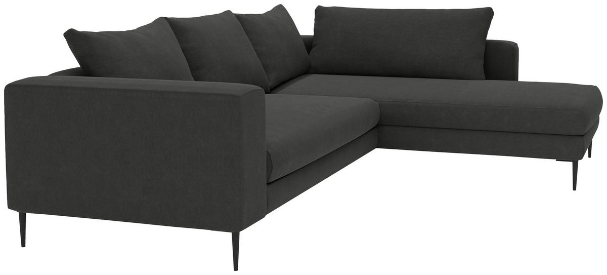 ECKSOFA in Struktur Graphitfarben  - Schwarz/Graphitfarben, Modern, Textil/Metall (295/210cm) - Trendmanufaktur