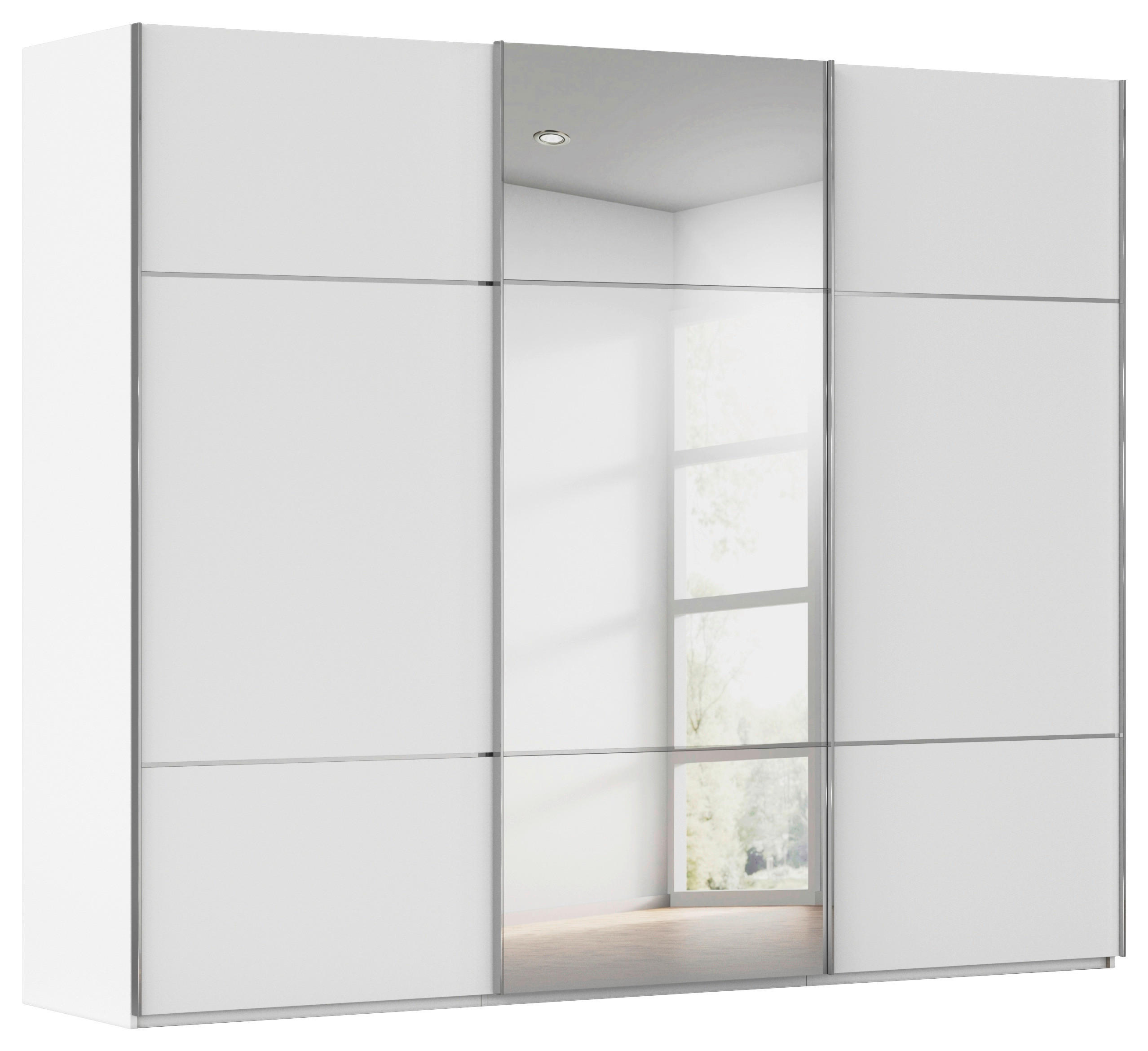 SCHWEBETÜRENSCHRANK 301/223/68 cm,  in Weiß, 3 Tür(en)  - Chromfarben/Weiß, KONVENTIONELL, Glas/Holzwerkstoff (301/223/68cm) - Novel