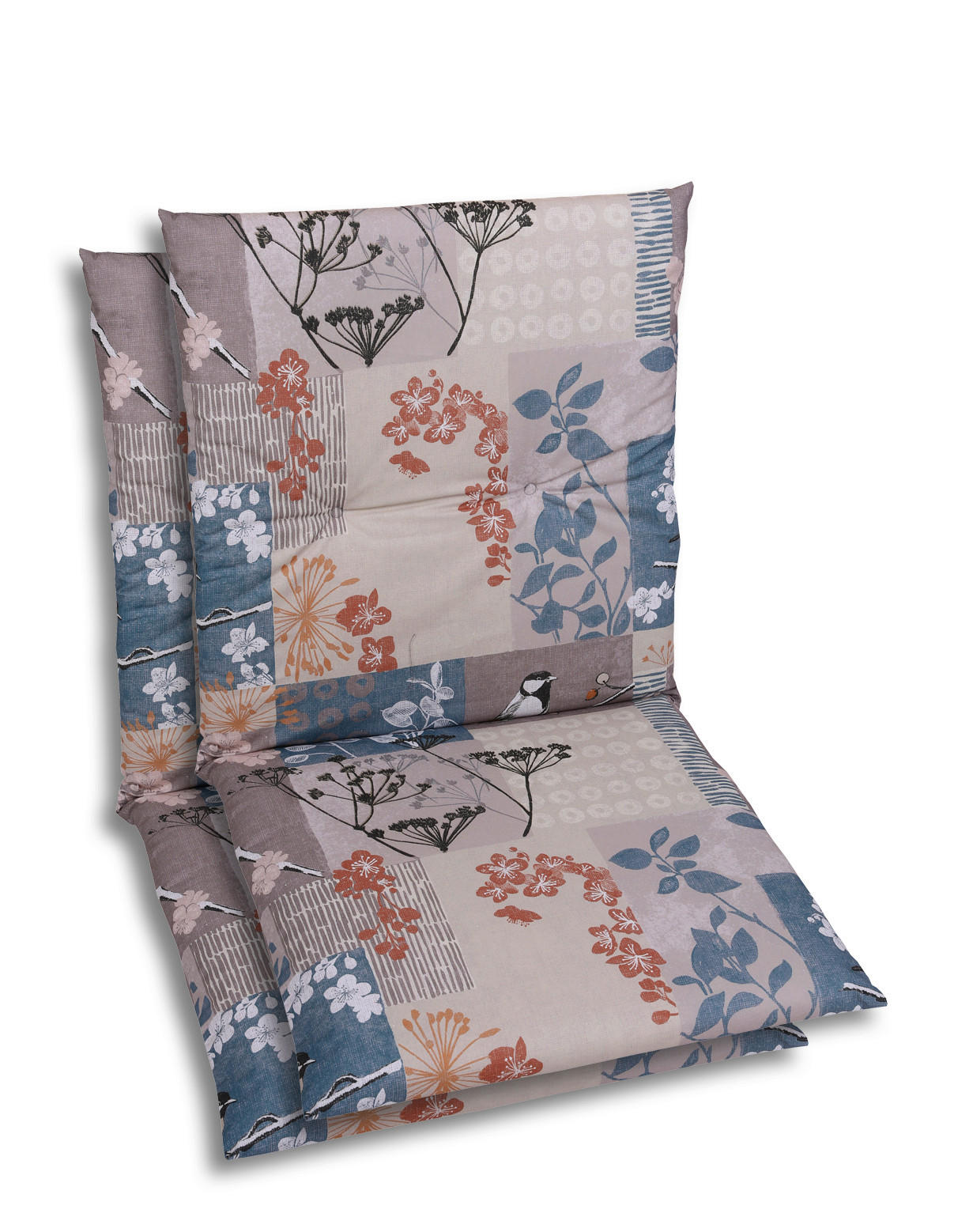 SESSELAUFLAGENSET in Blau, Schwarz, Weiß, Taupe, Rostfarben Blätter  - Taupe/Blau, Basics, Textil (48/5/98cm)