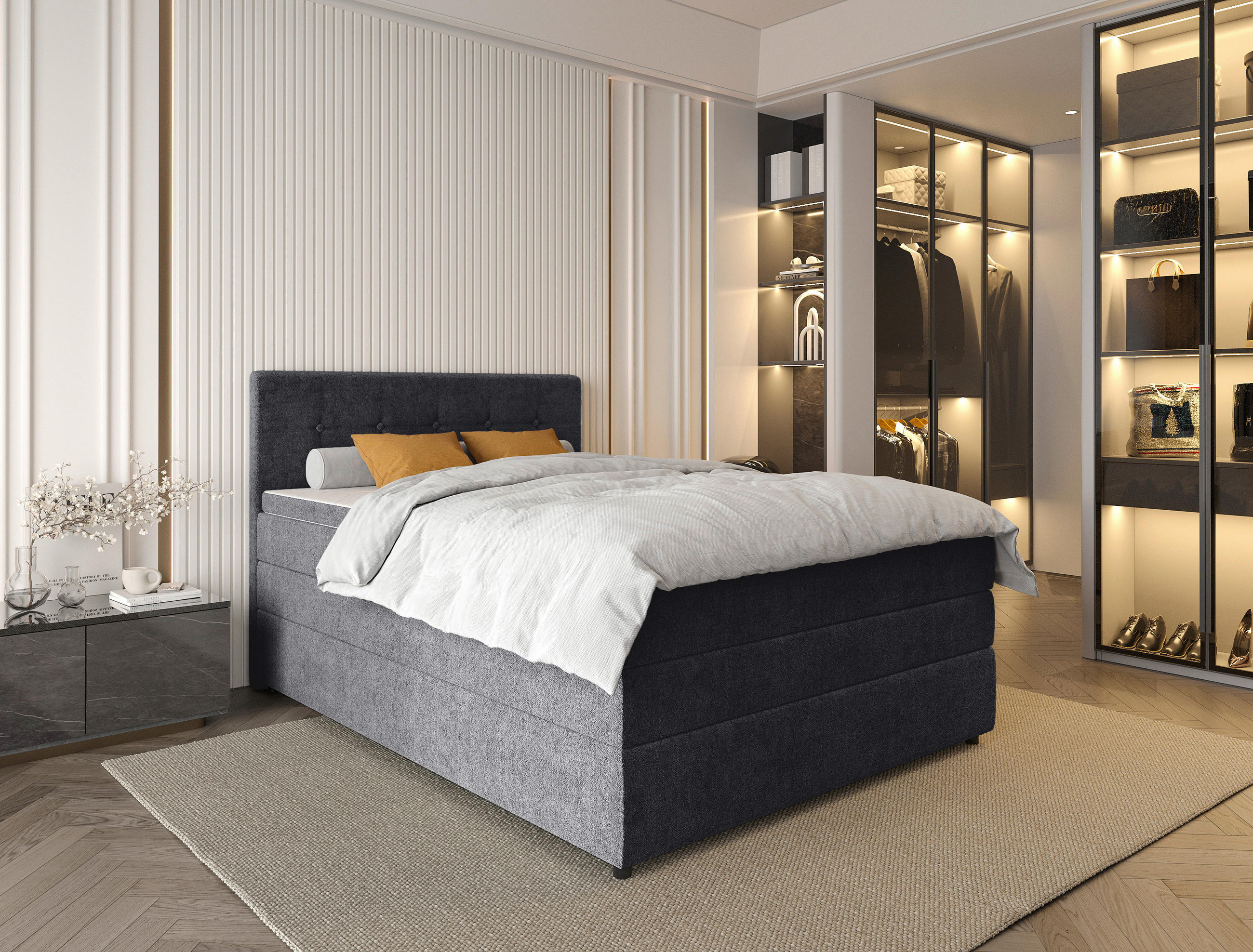 BOXSPRINGBETT 140/200 cm  in Grau  - Schwarz/Grau, Konventionell, Kunststoff/Textil (140/200cm) - Carryhome