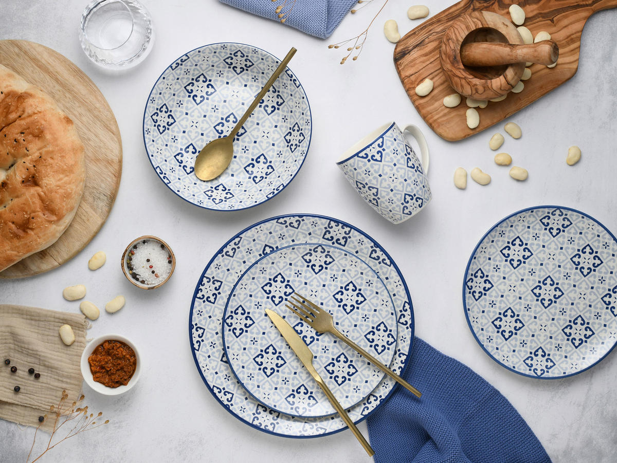 KOMBISERVICE Yara Blau 16-teilig  - Blau/Weiß, Basics, Keramik (32,5/32,5/31cm) - Creatable