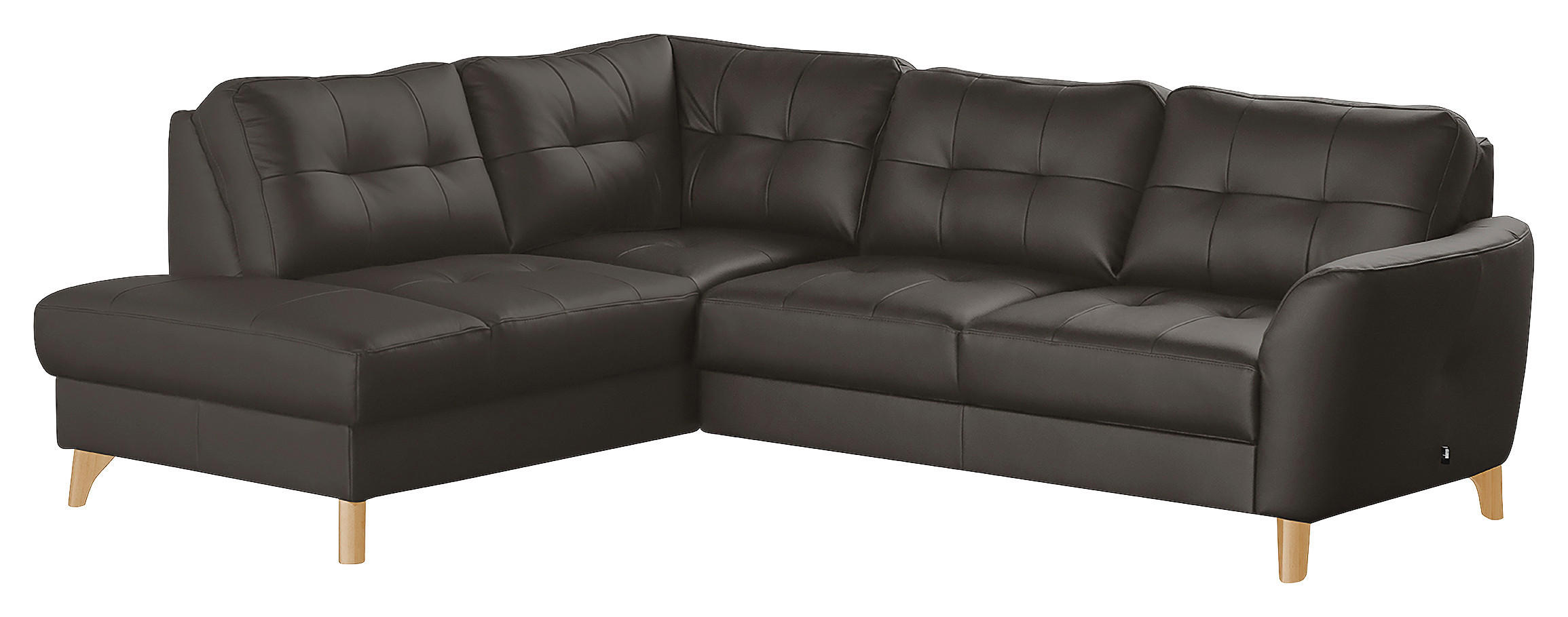 ECKSOFA Dunkelbraun Echtleder Lederlook  - Dunkelbraun/Buchefarben, Design, Leder/Holz (190/236cm) - Livetastic