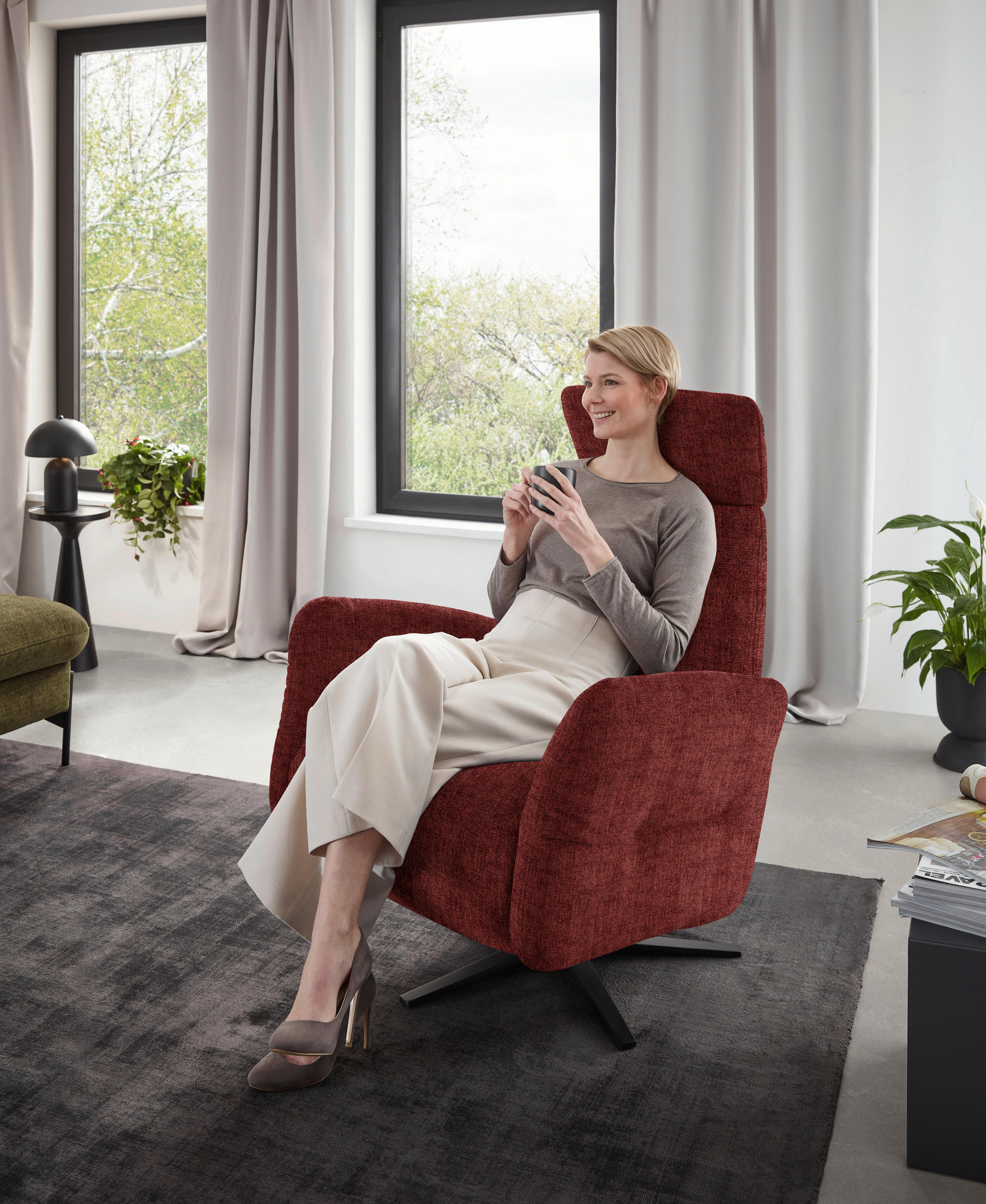 RELAXSESSEL in Textil Rot  - Rot/Schwarz, Design, Textil/Metall (78/113/90cm) - Dieter Knoll