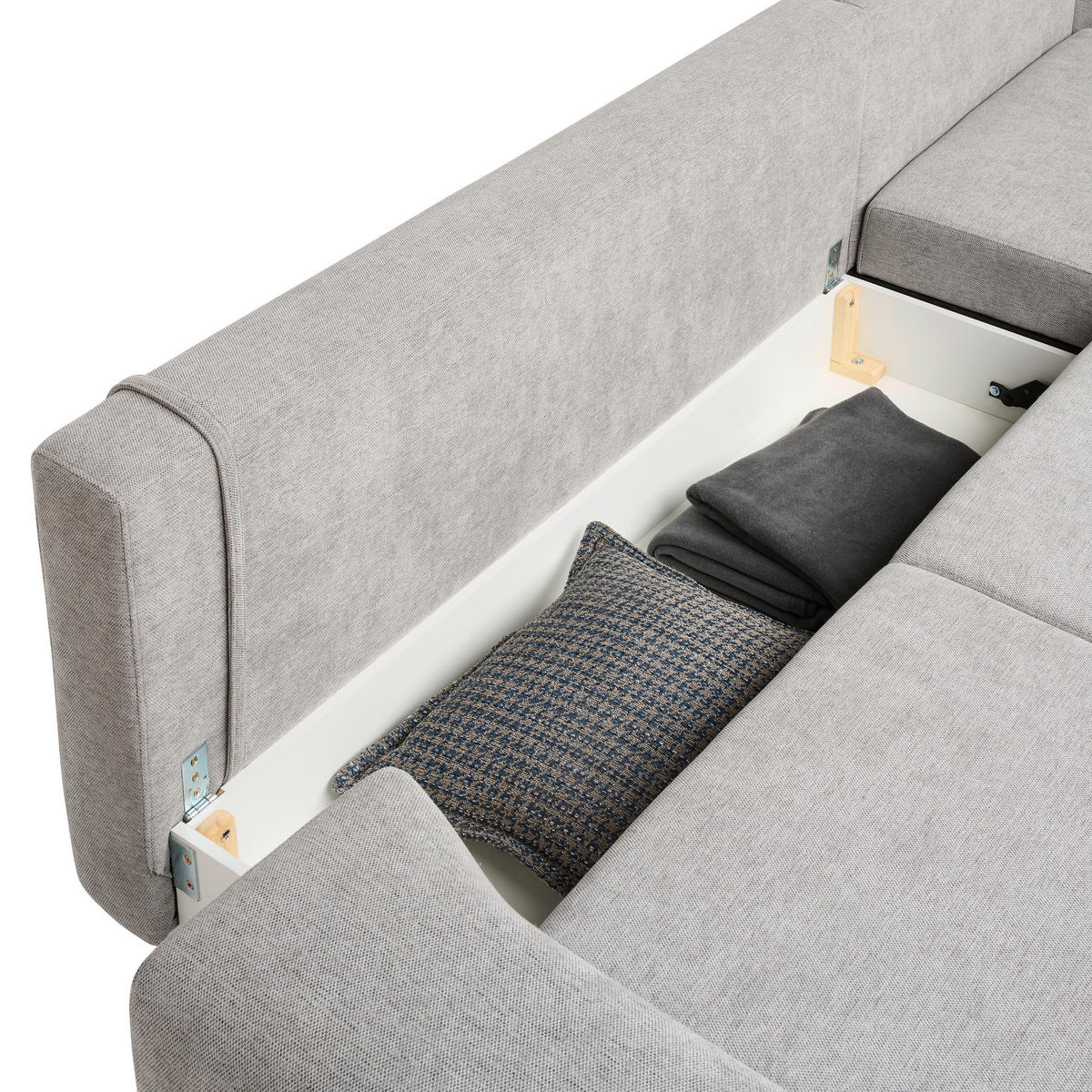 ECKSOFA in Webstoff Grau  - Schwarz/Grau, Design, Textil/Metall (314/211cm) - Stylife