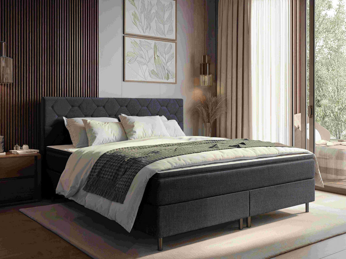 BOXSPRINGBETT 180/200 cm  Anthrazit  - Anthrazit/Schwarz, Konventionell, Textil/Metall (180/200cm) - Chameo