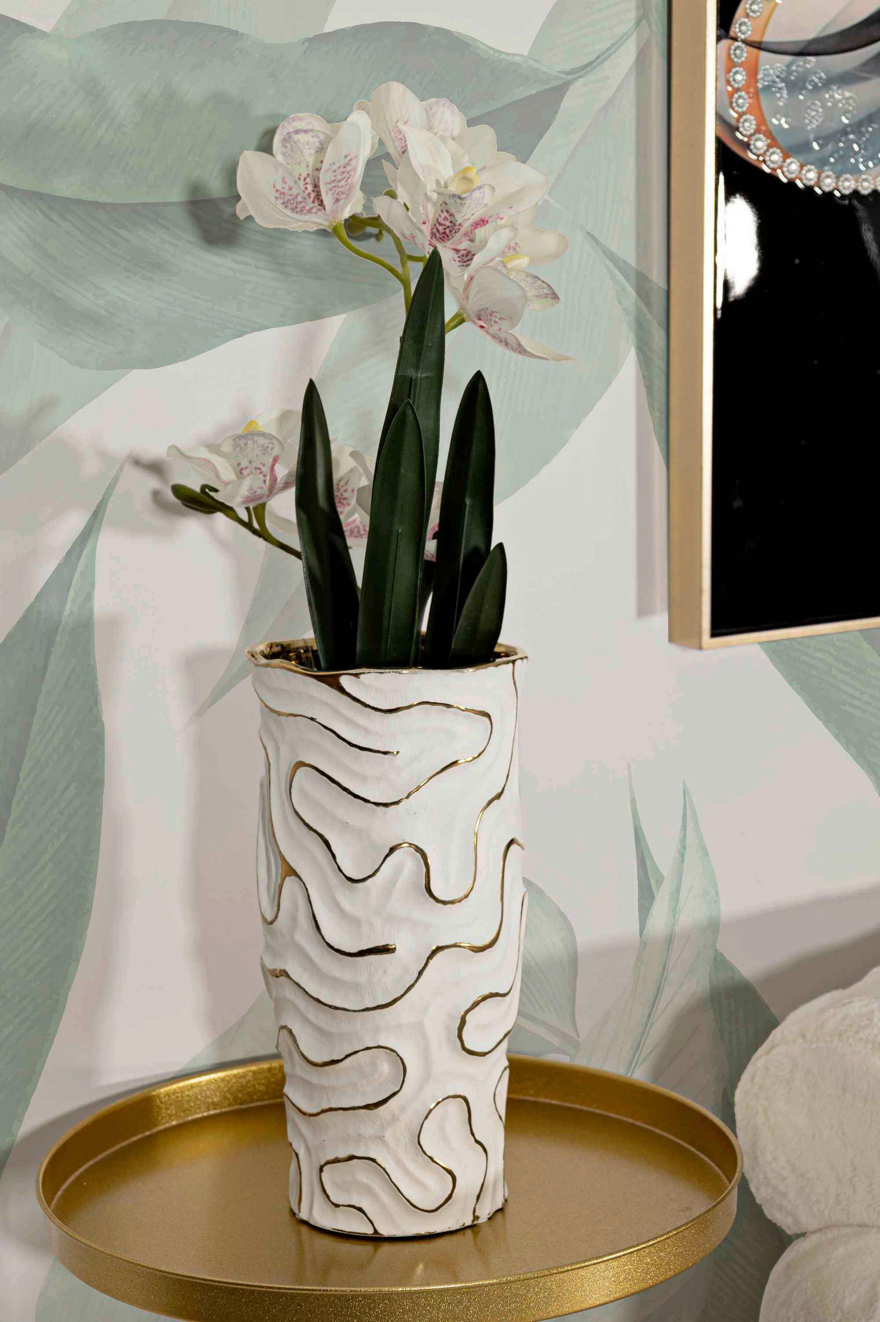 Vase Adore  - Goldfarben/Weiß, Basics, Keramik (16/32.5/16cm)