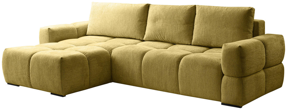 ECKSOFA Senfgelb Chenille  - Senfgelb/Schwarz, Design, Textil/Metall (173/299cm) - Stylife