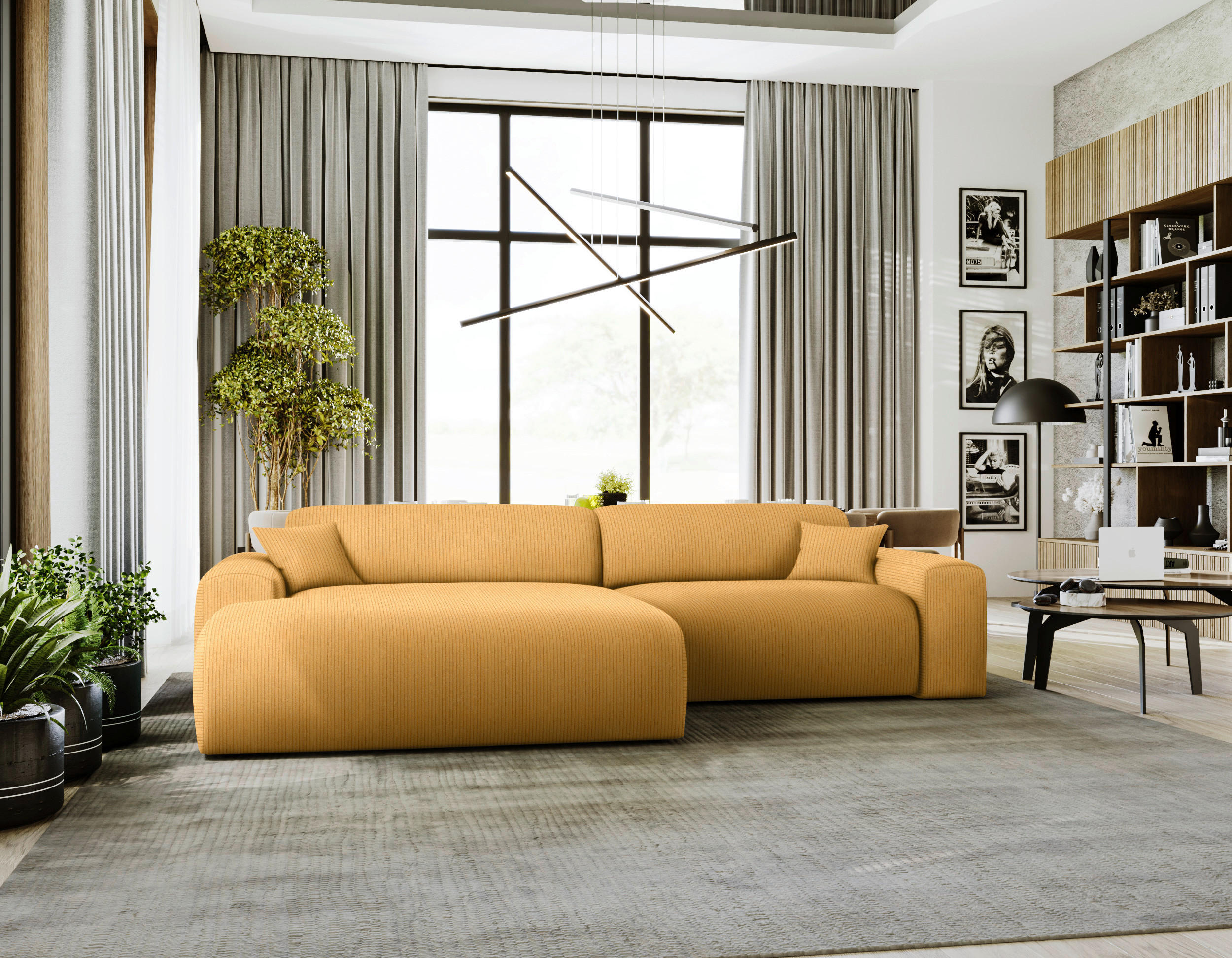 ECKSOFA in Velours, Feincord Gelb  - Gelb/Schwarz, Design, Kunststoff/Textil (178/292cm) - Livetastic