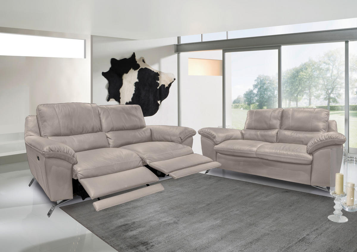 2,5-SITZER in Kombination Echtleder/Lederlook Grau  - Silberfarben/Grau, Design, Leder/Metall (216/97/95-151cm) - Livetastic