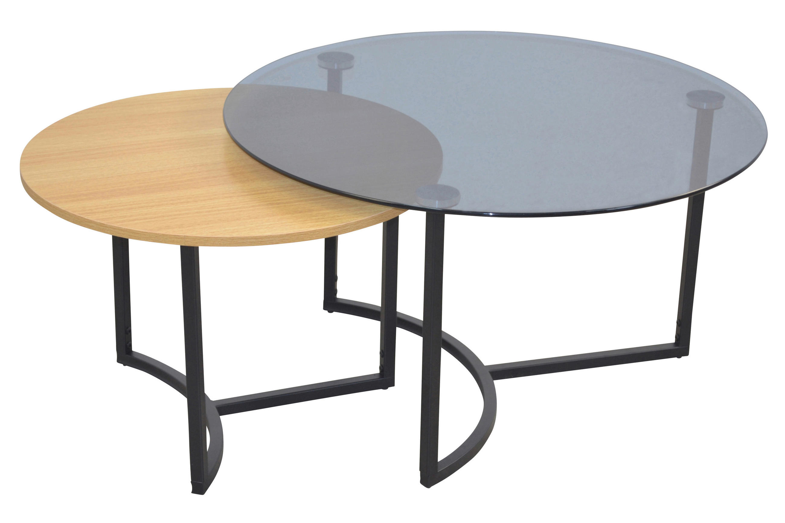 COUCHTISCHSET rund Schwarz, Buchefarben  - Buchefarben/Schwarz, Design, Glas/Holzwerkstoff (80/80/45cm) - MID.YOU