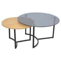 COUCHTISCHSET rund Schwarz, Buchefarben  - Buchefarben/Schwarz, Design, Glas/Holzwerkstoff (80/80/45cm) - MID.YOU