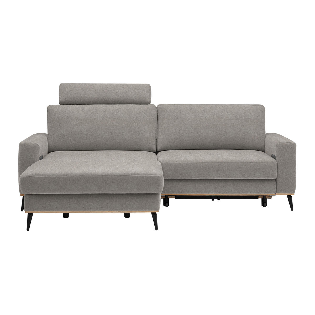 ECKSOFA in Lederlook, Mikrofaser Silberfarben  - Silberfarben/Schwarz, Konventionell, Holz/Textil (167/234cm) - MID.YOU
