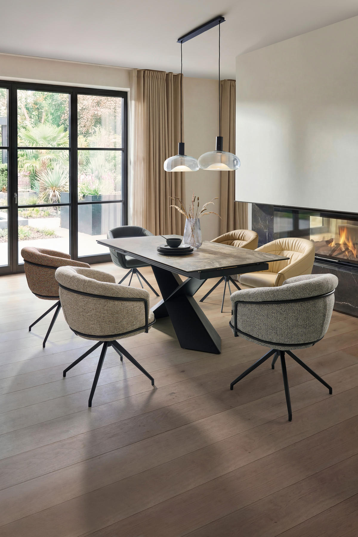 ESSTISCH Metall, Glas, Keramik 180-250/98/77 cm  - Beige/Schwarz, Design, Glas/Keramik (180-250/98/77cm) - Belluti