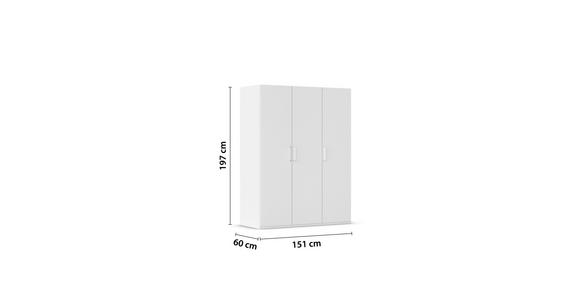 DREHTÜRENSCHRANK 151/197/60 cm 3-türig Weiß - Silberfarben/Weiß, Design, Holzwerkstoff/Kunststoff (151/197/60cm) - Novel