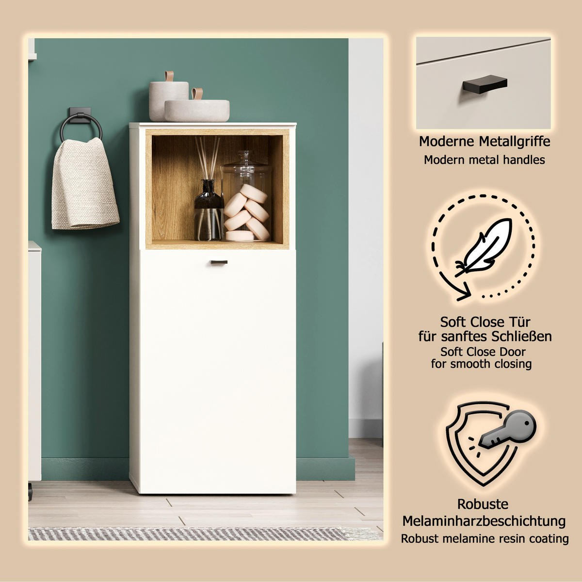 MIDISCHRANK 40/95/31 cm  - Kaschmir/Schwarz, Trend, Holzwerkstoff/Kunststoff (40/95/31cm) - MID.YOU