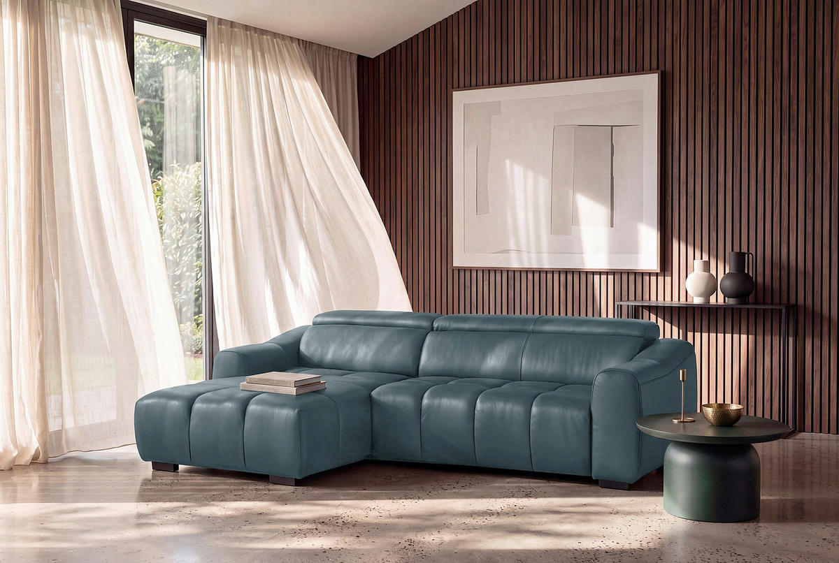 ECKSOFA  Echtleder Dunkelblau  - Schwarz/Dunkelblau, Design, Leder/Kunststoff (177/274cm) - Livetastic