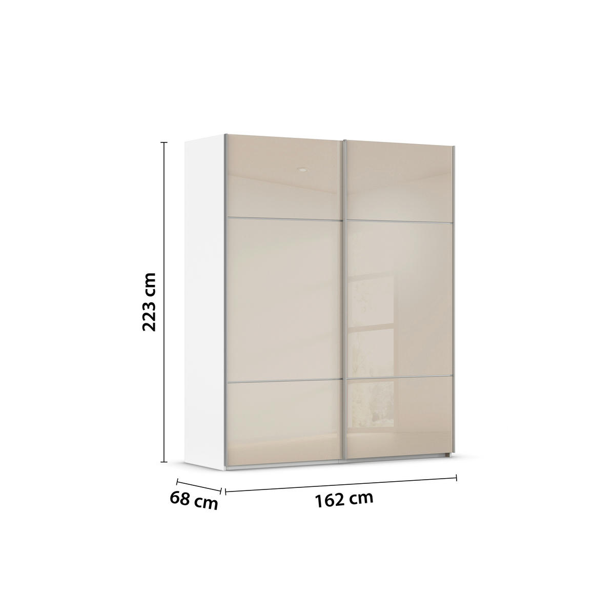 SCHWEBETÜRENSCHRANK 162/223/68 cm 2-türig Weiß, Champagner  - Champagner/Alufarben, KONVENTIONELL, Glas/Holzwerkstoff (162/223/68cm) - Novel