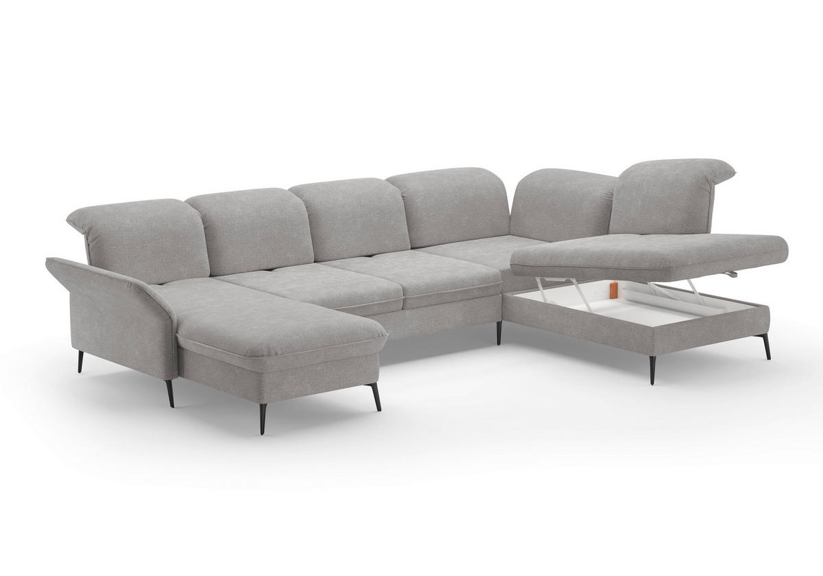 WOHNLANDSCHAFT in Flachgewebe Hellgrau  - Hellgrau/Schwarz, Konventionell, Textil/Metall (198/359/231cm) - Sit & More