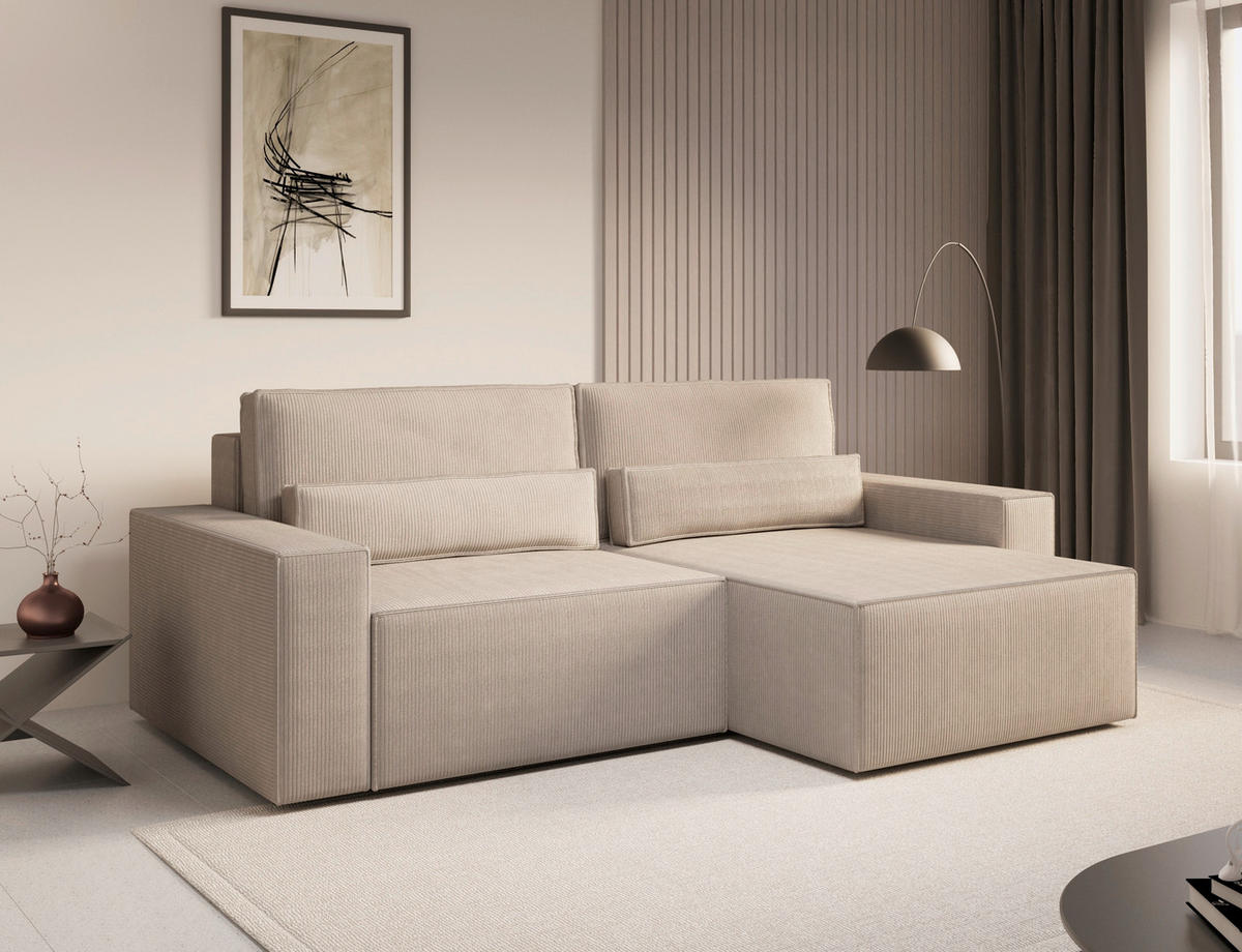 ECKSOFA BRAZIL MINI L Hellbraun Rückenkissen, Schlaffunktion, Stauraum  - Hellbraun/Schwarz, Design, Textil (248/162cm) - MID.YOU