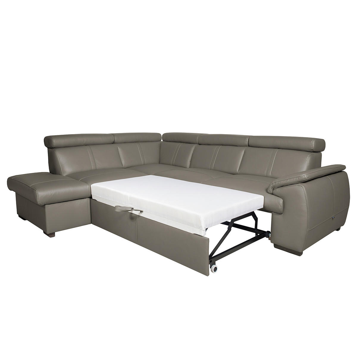 ECKSOFA  in Echtleder Schlammfarben  - Wengefarben/Schlammfarben, Design, Leder/Holz (211/265cm) - Livetastic