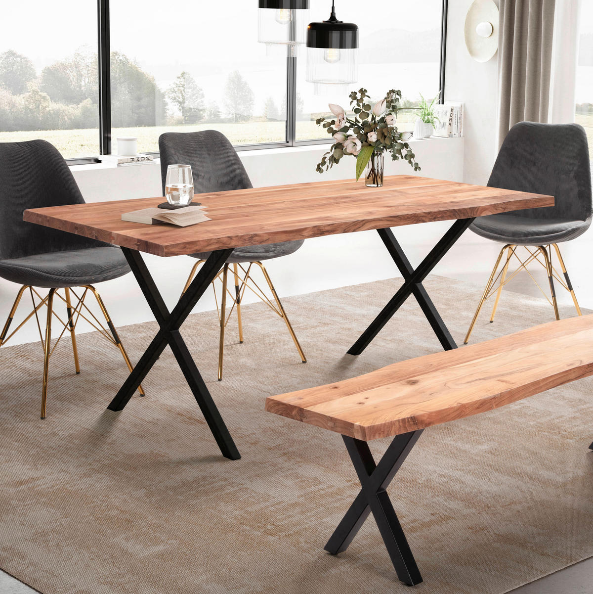 ESSTISCH in Holz 200/100/76 cm  - Schwarz/Akaziefarben, MODERN, Holz/Metall (200/100/76cm) - MID.YOU