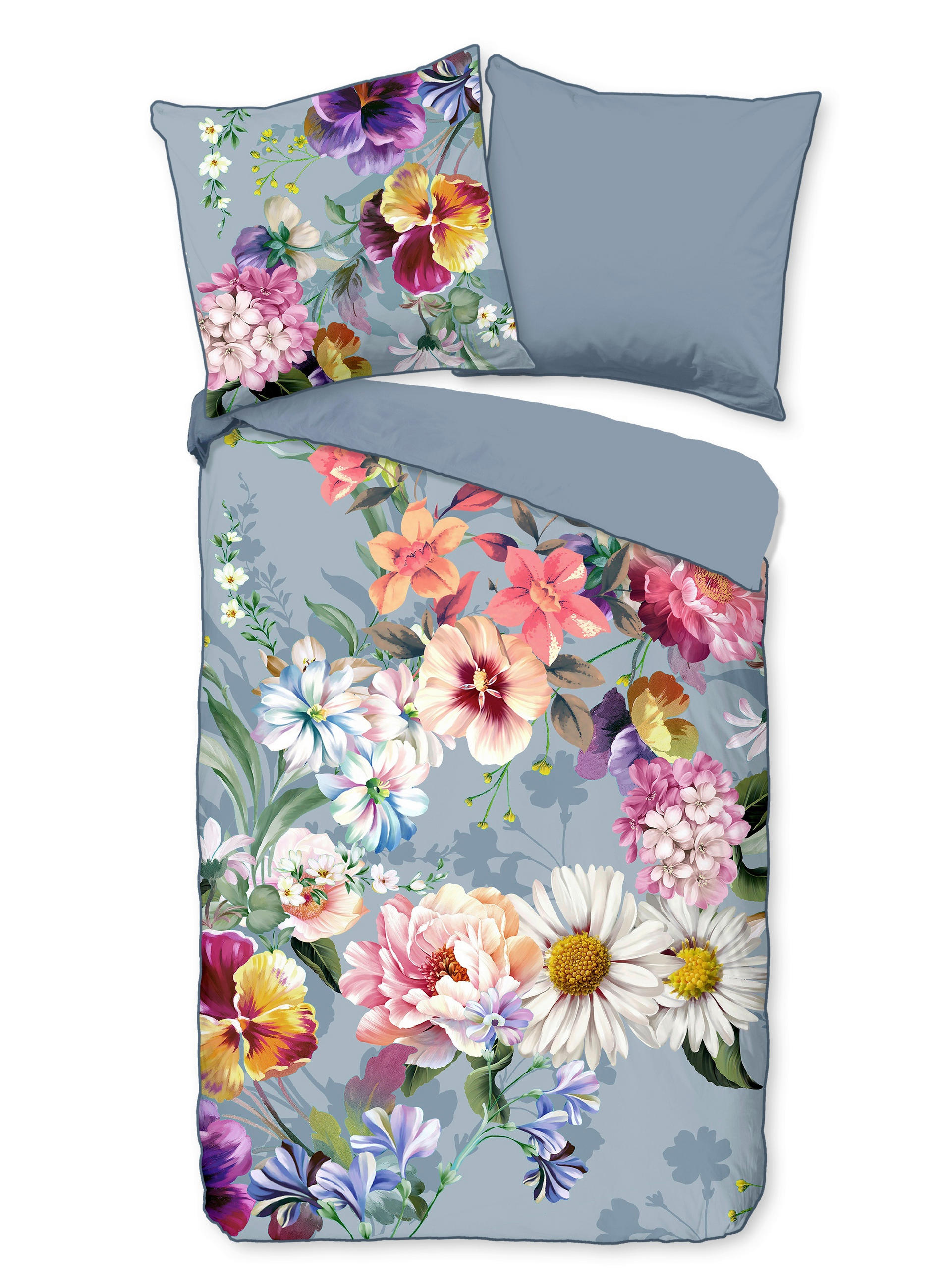 WENDEBETTWÄSCHE Novara Satin 135/200 cm  - Hellblau, Natur, Textil (135/200cm)