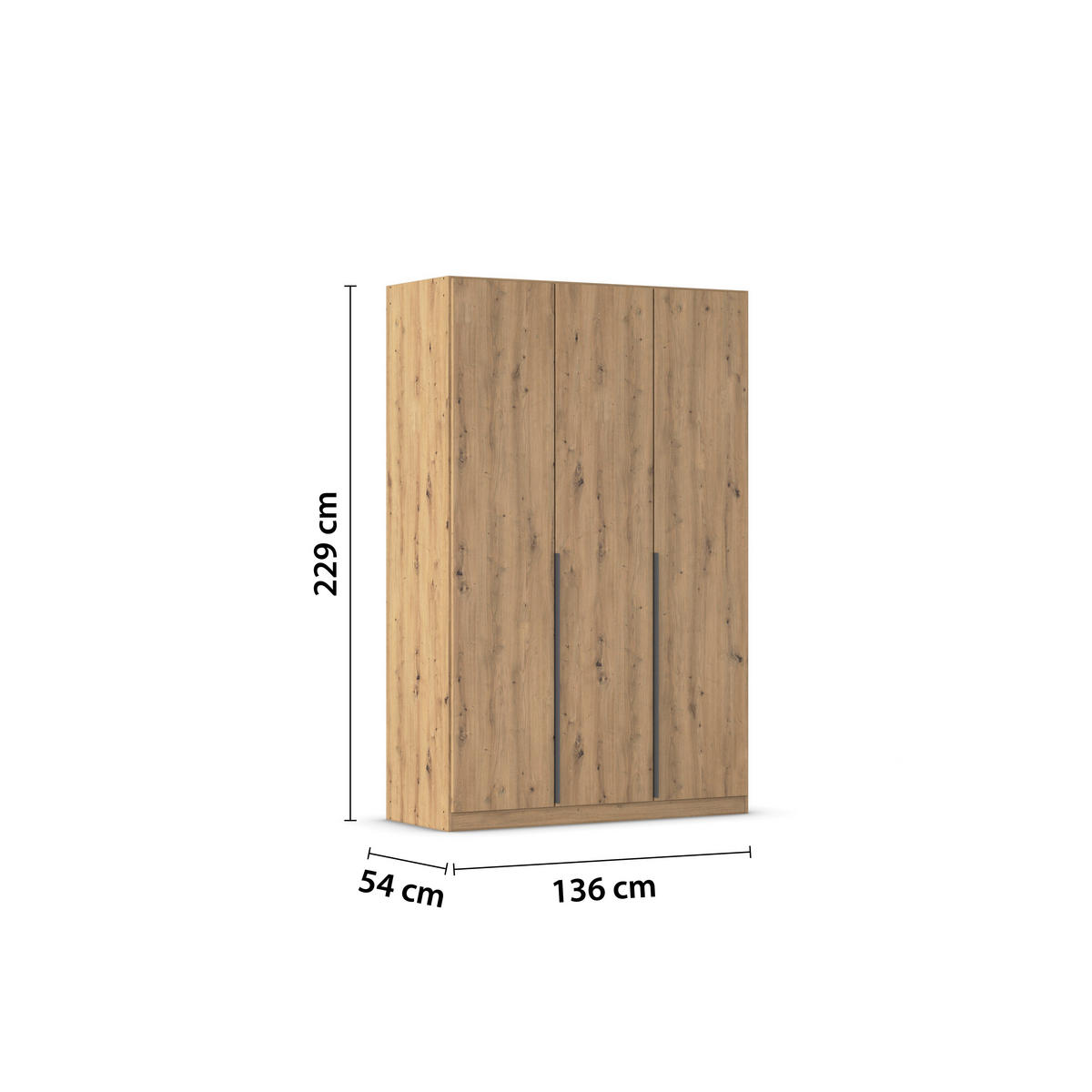 DREHTÜRENSCHRANK in Eiche Artisan  - Eiche Artisan/Grau, Modern, Holzwerkstoff (136/229/54cm) - Rauch Möbel