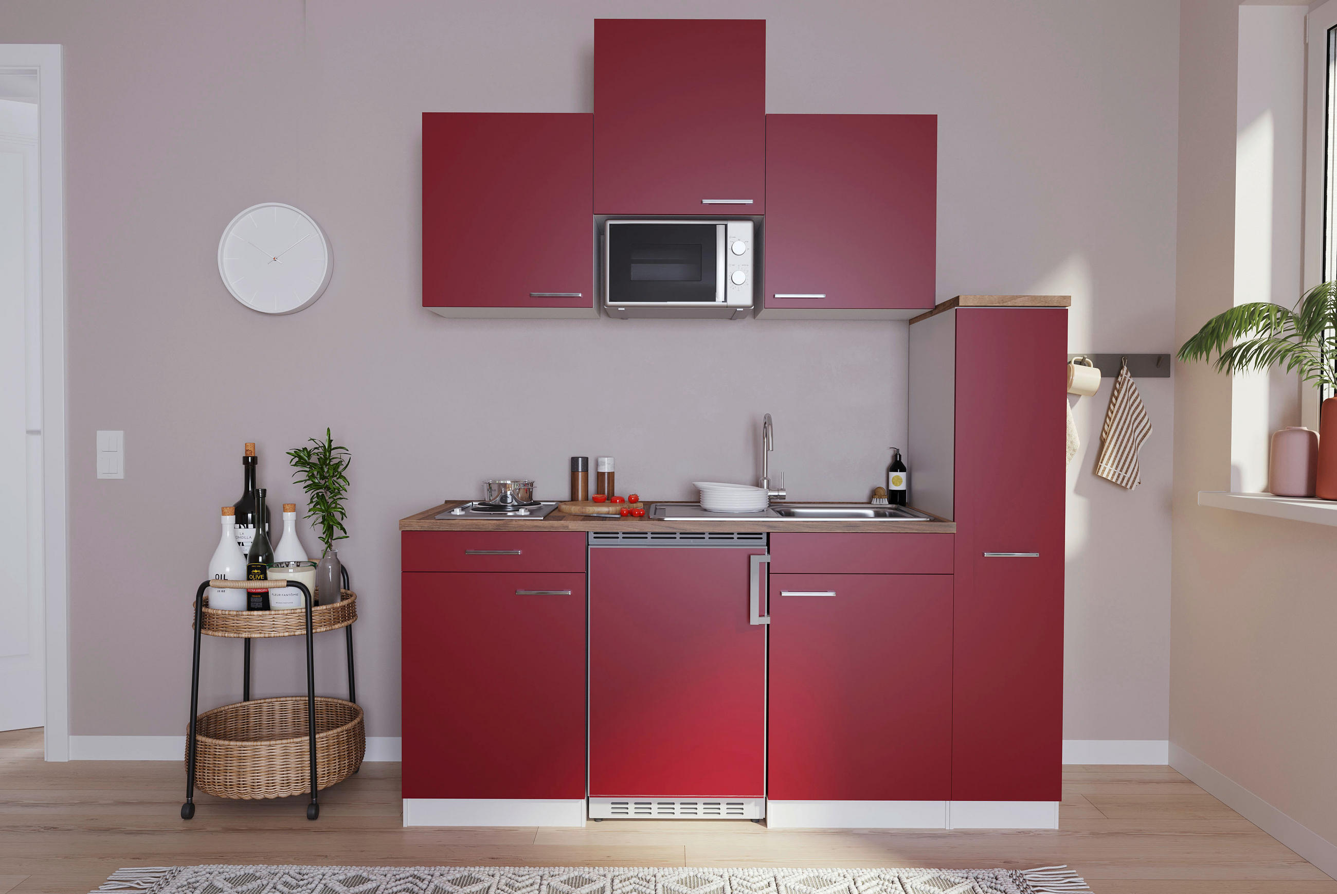 KÜCHENBLOCK 180 cm   in Rot  - Rot/Nussbaumfarben, Basics, Holzwerkstoff/Kunststoff (180cm) - Respekta