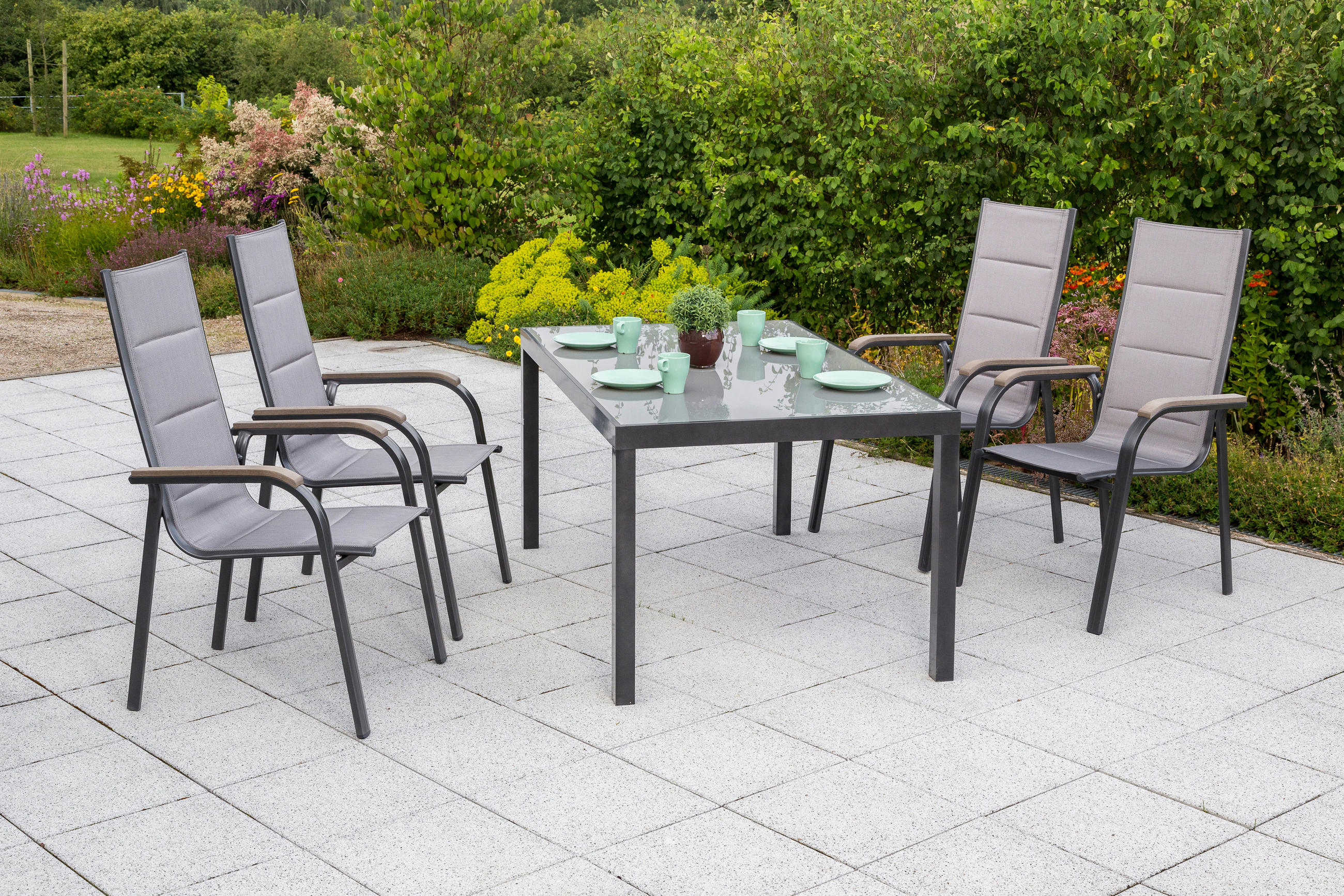 GARTENSET Aluminium  - Graphitfarben/Braun, MODERN, Textil/Metall - Gardenson