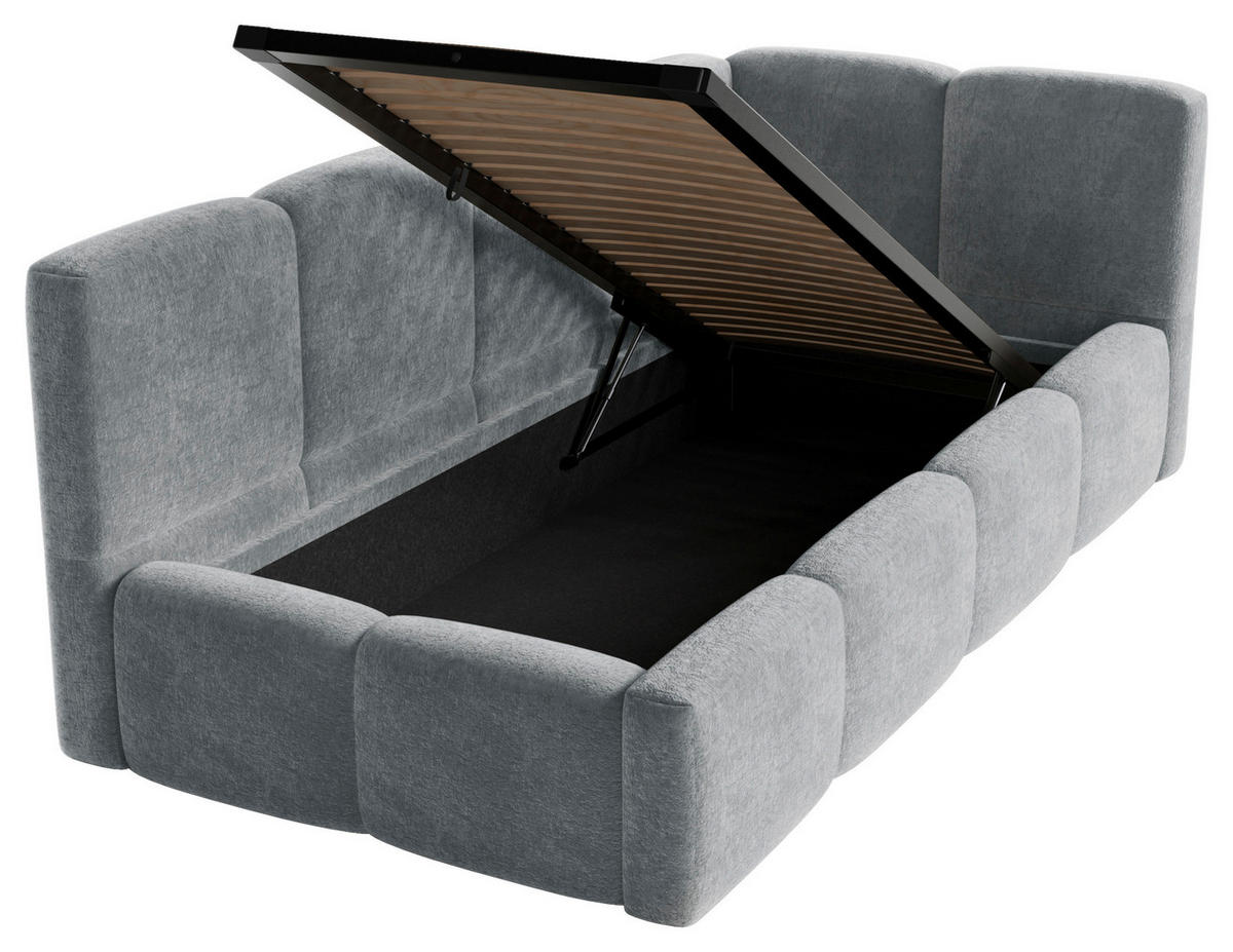 POLSTERBETT 90/200 cm,  in Silberfarben, Lattenrost, Bettkasten,  - Silberfarben/Schwarz, Design, Holz/Textil (90/200cm) - Chameo