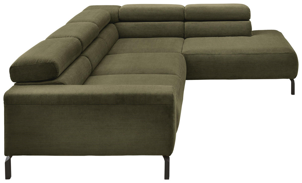 ECKSOFA Feincord Dunkelgrün  - Dunkelgrün/Schwarz, Design, Textil/Metall (273/219cm) - Pure Home Lifestyle