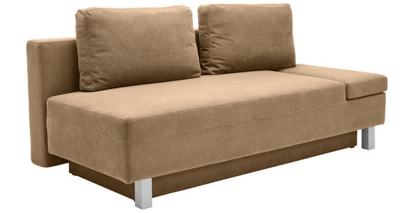 SCHLAFSOFA Flachgewebe Hellbraun - Chromfarben/Hellbraun, Design, Holz/Textil (205/77-93/99cm) - Novel