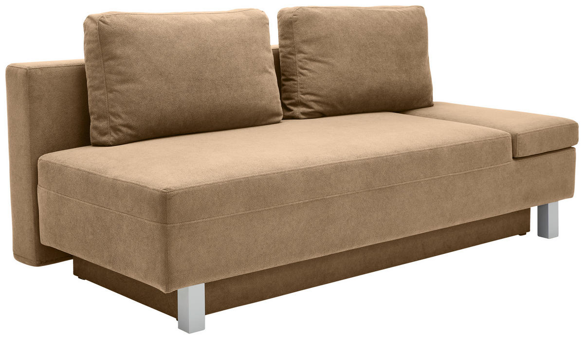 SCHLAFSOFA in Flachgewebe Hellbraun  - Chromfarben/Hellbraun, Design, Holz/Textil (205/77-93/99cm) - Novel
