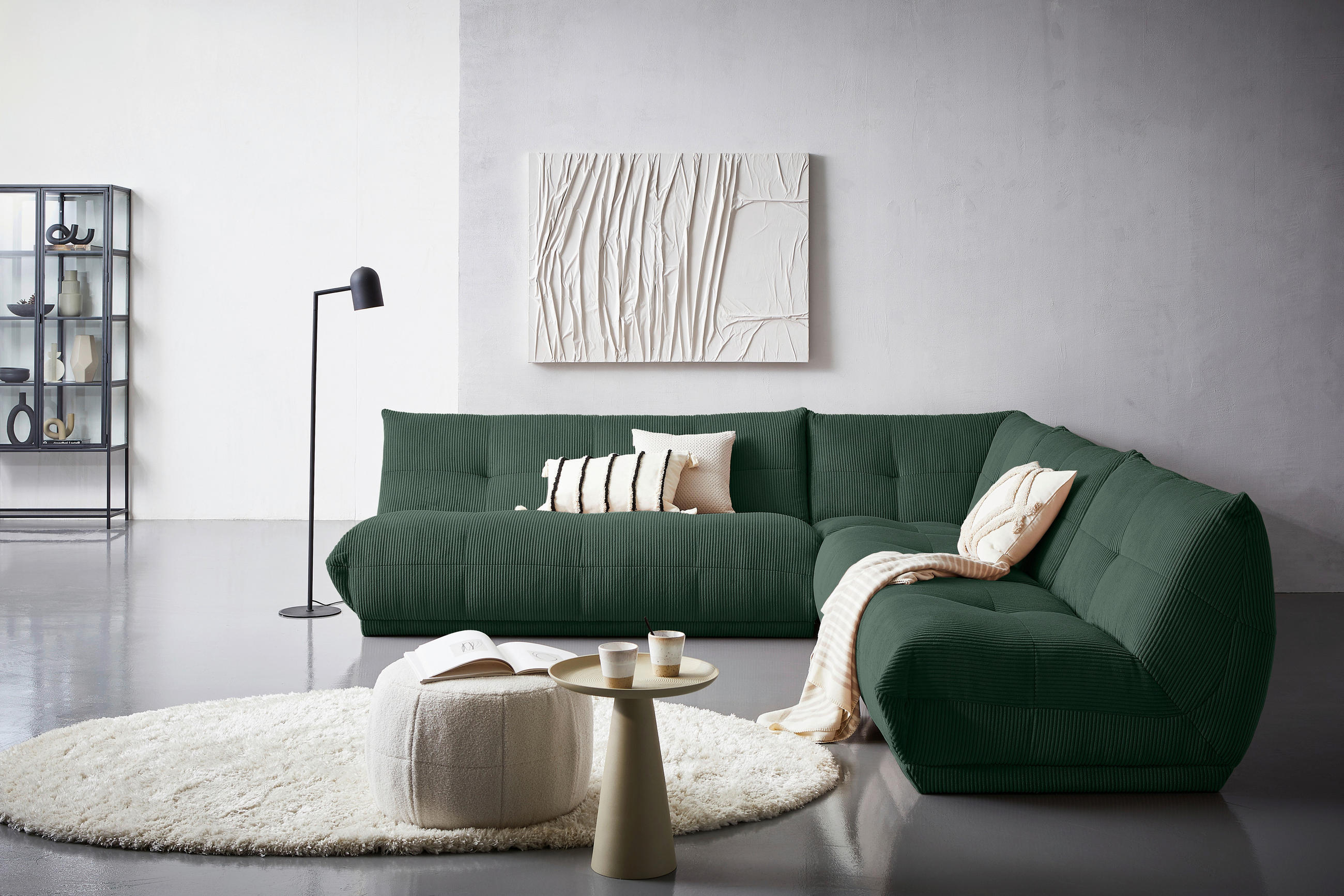 ECKSOFA in Cord Dunkelgrün - Dunkelgrün, Trend, Textil (285/315cm) - Livetastic
