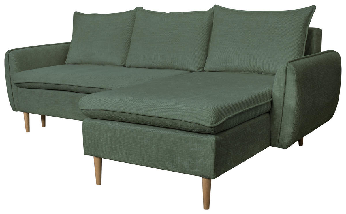 ECKSOFA Dunkelgrün Chenille  - Dunkelgrün/Buchefarben, KONVENTIONELL, Holz/Textil (244/163cm) - Carryhome