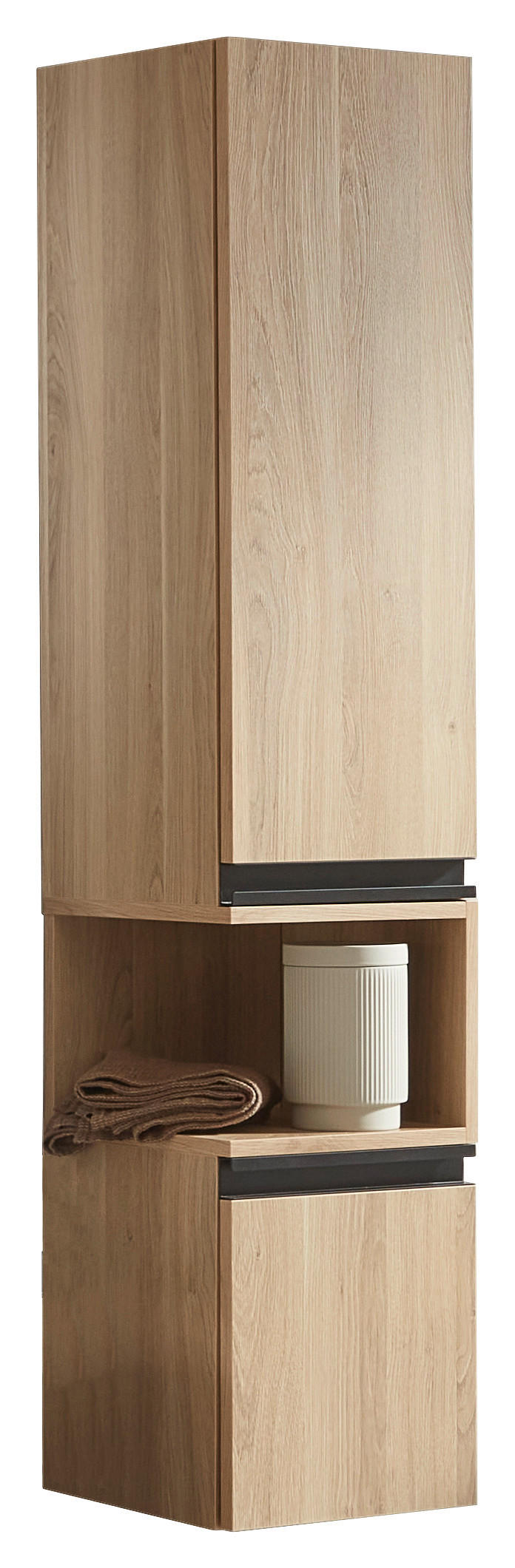 SREDNJE VISOKA OMARA 30/144/30 cm  - črna/barve hrasta, Design, kovina/steklo (30/144/30cm) - Novel